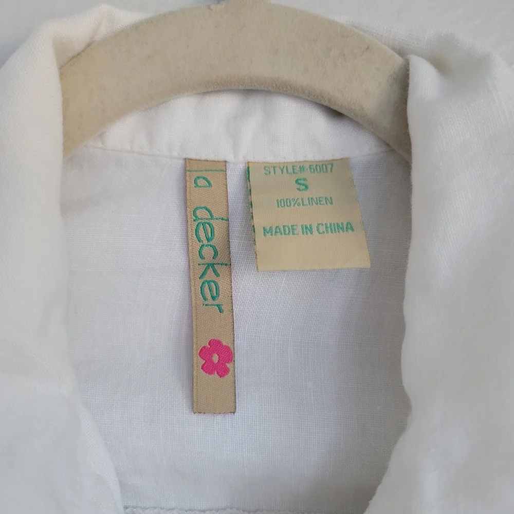 La Decker Jacket Juniors S Small White Linen Phoenix Long Sleeve Lightweight